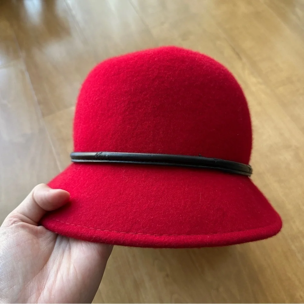 Betmar Women’s Valerina Red Wool Hat with Black Leather Bow